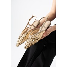 Best Cover Lerına Kadın Sivri Burun Slingback Pul Payet Detaylı Düz Taban Babet Ayakkabı