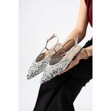 Best Cover Lerına Kadın Sivri Burun Slingback Pul Payet Detaylı Düz Taban Babet Ayakkabı