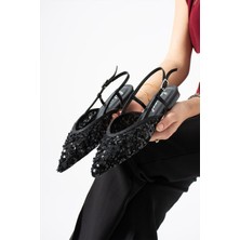 Best Cover Lerına Kadın Sivri Burun Slingback Pul Payet Detaylı Düz Taban Babet Ayakkabı
