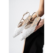 Best Cover Lerına Kadın Sivri Burun Slingback Pul Payet Detaylı Düz Taban Babet Ayakkabı