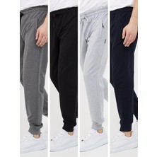 Mmetalic Siyah-Lacivert-Antrasit-Gri Erkek Paça Ribanalı Cep Fermuar Detaylı 4'lü Eşofman Altı