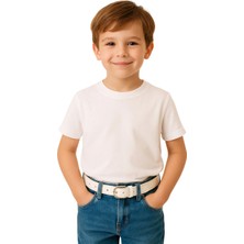 Çantachım Çocuk Kemer Deri Kot ve Kumaş Pantolon Beyaz