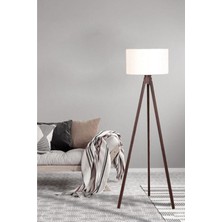 Normadia Şık Mdf Tripod Lüx Lambader Krem-Kahve Renkli Yuvarlak Başlık