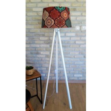 Normadia Damla Desen Kiremit Renk Masif 3 Ayaklı Lambader, Beyaz Ayak