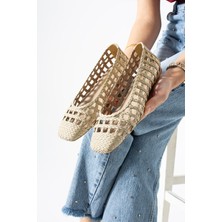 Best Cover Calısta Kadın Örgü Detaylı Kare Burun File Babet Ayakkabı