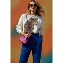 Fashion Cocktail Tiger Panter Büyük Yırtıcı Baskılı Uzun Kollu Salaş Kadın Ofis Günlük Sweat Kazak