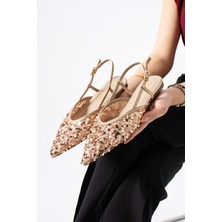 Best Cover Lerına Kadın Sivri Burun Slingback Pul Payet Detaylı Düz Taban Babet Ayakkabı