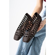 Best Cover Calısta Kadın Örgü Detaylı Kare Burun File Babet Ayakkabı