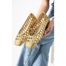 Best Cover Calısta Kadın Örgü Detaylı Kare Burun File Babet Ayakkabı