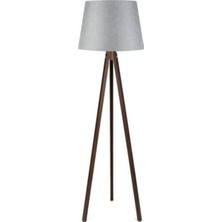 Normadia Şık 3 Ayaklı Ahşap Lambader, Konik Kumaş Başlık, Gri ve Ceviz Renkli