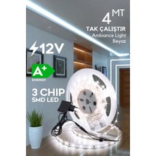 Normadia 4 Metre Beyaz Şerit LED Işık, 3 Çipli, Pro Ambiyans Aydınlatma