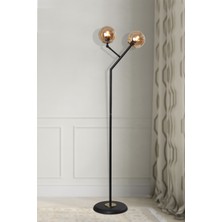 Normadia Modern Siyah-Gold Metal Gövde Bal Camlı Mafsallı Lüx Yerden Aydınlatma