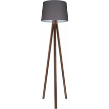 Normadia Şık Ahşap Tripod Lambader, Konik Başlık, Füme ve Kahverengi Tasarım