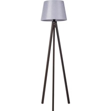 Normadia Şık Ahşap Tripod Lambader, Kumaş Abajur, Gri ve Kahverengi Detaylar