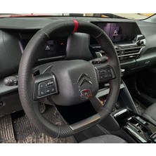 Hasbay Dikişli Direksiyon Kılıfı Karbon / Noktalı Deri Kırmızı Yüzük / Dikişli Citroen C3 Icin