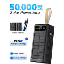 Azurtech 50.000 Mah Solar Powerbank – 22.5 W Hızlı Şarj, Dahili Kablolu, LED Ekranlı Taşınabilir Ş