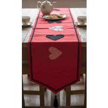 Yarımada Kadın Kooperatifi ​sevgililer Günü Temalı Kalp Desenli Leke Tutmaz Duck Keten Runner - 170X55 cm