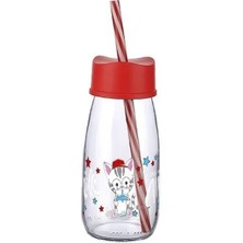 EkoAlışverişDünyam Pipetli Su ve Süt Şişesi Cam 250 ml - Kırmızı