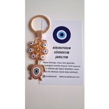 Svc Aksesuar Hediyelik Çoklu Nazar Boncuklu Şeker Pembe Şans Kaplumbağa Anahtarlık