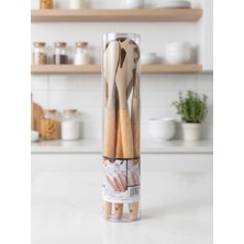 Tiran Natura Serisi 5 Parça Ahşap Saplı Isıya Dayanıklı Yanmaz Yapışmaz Vizon Silikon Mutfak Servis Seti