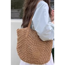 Fashion Cocktail Tek Omuz Deri Askılı Hasır Sahil Çantası