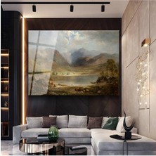 Limitless Design Thomas Moran Dağlık Vadi Göl Peyzajı Cam Tablo Dijital Baskı Duvar Tablosu Dekor Tablo