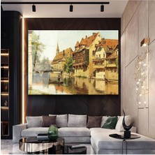 Limitless Design Carl Spitzweg Nehir Kenarı Tarihi Evler Cam Tablo Dijital Baskı Duvar Tablosu Dekor Tablo