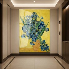 Limitless Design Vincent Van Gogh Sarı Arka Plan Süsen Çiçekleri Cam Tablo Dijital Baskı Duvar Tablosu Dekor Tablo