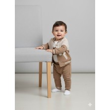 Ayıcık Nakışlı Waffle Kumaş Erkek Bebek 3’lü Takım – Kolej Ceket, Zıbın ve Pantolon