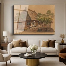 Limitless Design Jean-Baptiste-Camille Corot Köy Evi Kırsal Manzarası Cam Tablo Dijital Baskı Duvar Tablosu