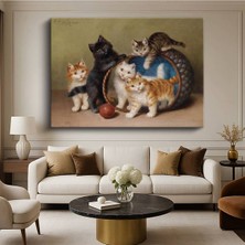 Limitless Design Henriette Ronner-Knip Sepetteki Yavru Kediler Hayvan Resmi Kanvas Tablo Klasik Ressam Tablosu