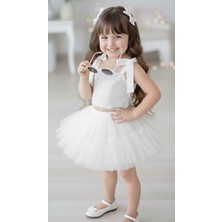 Kız Çocuk Beyaz Payetli Tütü Takım Abiye Takım Bayramlık Takım Şık Takım Parti