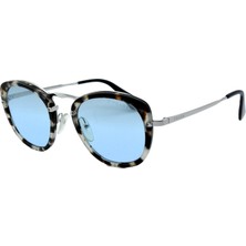 Praada. Lınae Rosa Spr 58US 49 Uoa 096 Wander Evolution Gümüs Havana Metal Oval Kare Mavı  Unısex Güneş Gözlüğü
