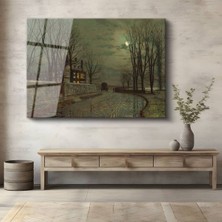 Limitless Design John Atkinson Grimshaw Ay Işığı Kış Kar Manzarası Cam Tablo Dijital Baskı Duvar Tablosu Dekor Tablo