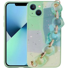 Subutu iPhone 13 Uyumlu Simli Desenli El Askılı Tutacaklı Sbt Elsa Silikon Kapak-Yeşil
