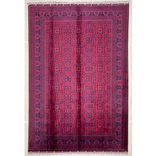 El Dokuma Afgan Halı Bilicik Desenli Bordo Renk 6 Metre Kare