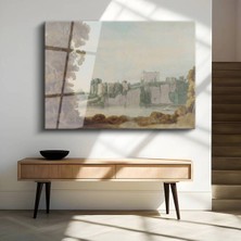 Limitless Design Thomas Girtin Nehir Kıyısı Kale Manzarası Cam Tablo Dijital Baskı Duvar Tablosu Dekor Tablo