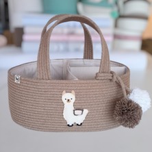 Golittleup! Alpaka Figürlü Jüt - Pamuk Ip Kahverengi Anne Bebek Bakım Çantası ve Organizeri