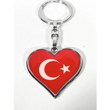 Moncuk Design Kalp Şeklinde Kırmızı Türk Bayraklı Metal Anahtarlık
