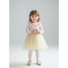 Küçük Çiçek Baskılı Tüllü Yakası Fırfırlı Kız Bebek Elbise- Necix