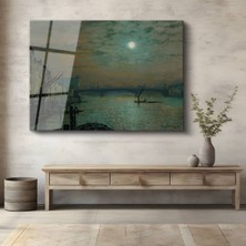Limitless Design John Atkinson Grimshaw Ay Işığı Thames Nehri Cam Tablo Dijital Baskı Duvar Tablosu Dekor Tablo