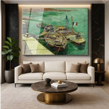Limitless Design Vincent Van Gogh Rhône Nehri Tekneler Su Resmi Cam Tablo Dijital Baskı Duvar Tablosu Dekor Tablo