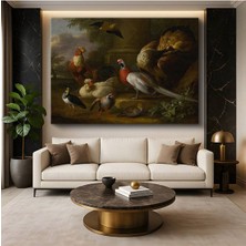 Limitless Design Melchior D'hondecoeter Avluda Kümes Hayvanları Çiftlik Resmi Kanvas Tablo Klasik Ressam Tablosu