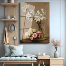Limitless Design Henri Fantin-Latour Zambak Güller Çiçek Buketi Cam Tablo Dijital Baskı Duvar Tablosu Dekor Tablo
