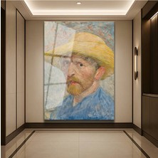 Limitless Design Vincent Van Gogh Hasır Şapkalı Otoportre Cam Tablo Dijital Baskı Duvar Tablosu Dekor Tablo