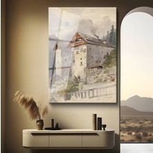 Limitless Design Rudolf Von Alt Alp Dağları Kale Manzarası Cam Tablo Dijital Baskı Duvar Tablosu Dekor Tablo