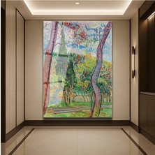 Limitless Design Vincent Van Gogh Bahçe Selvi Ağacı Cam Tablo Dijital Baskı Duvar Tablosu Dekor Tablo