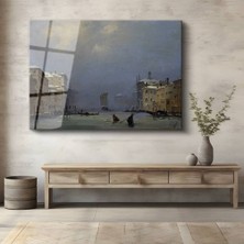 Limitless Design Francesco Guardi Kış Venedik Kanalı Manzarası Cam Tablo Dijital Baskı Duvar Tablosu Dekor Tablo