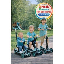 Toyfest 3 Modlu Yönlendirmeli Ayarlanabilir Scooter Koltuklu Çocuk Scooter Frenli Kaymaz Gövdeli - Mavi