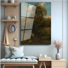 Limitless Design George Inness Nehir Kenarı Ağaç Manzarası Cam Tablo Dijital Baskı Duvar Tablosu Dekor Tablo